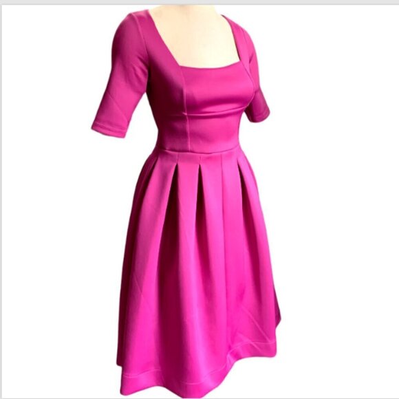 ASOS Retro Square Neck Fit & Flare Satiny Party Dress Sz 4 Fuchsia Pink 67A - Picture 3 of 9